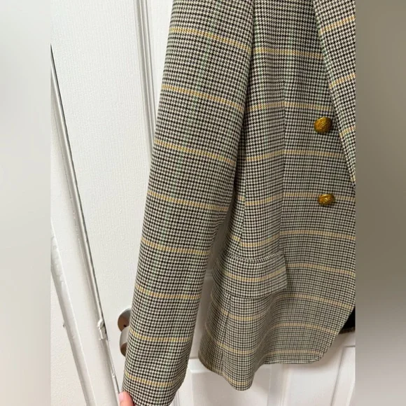 ALC Sedgwick Green Yellow Plaid Gold Double Breasted Blazer Preppy Fall Tailored - Picture 9 of 16